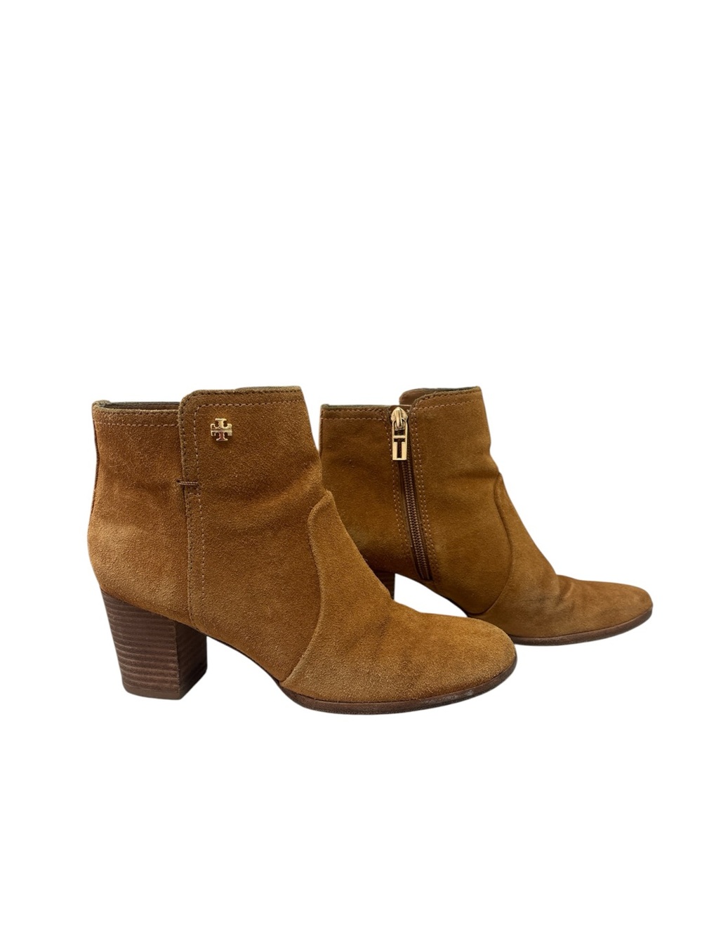 Tory Burch Sabe Caramel Tan Suede Ankle Boots